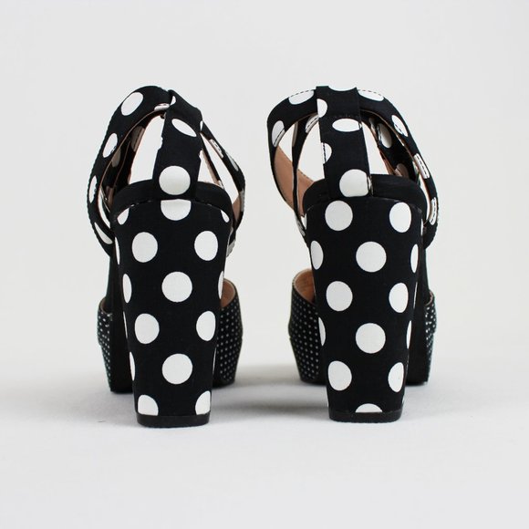 Torrid Black White Polka Dot Block Heel Platform Sandals - Picture 7 of 16